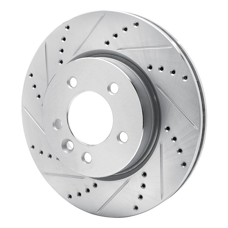 Land Rover LR3 Brake Rotor (1) - Front Left - R1 Concepts - Drilled & Slotted - Silver - `05-`07
